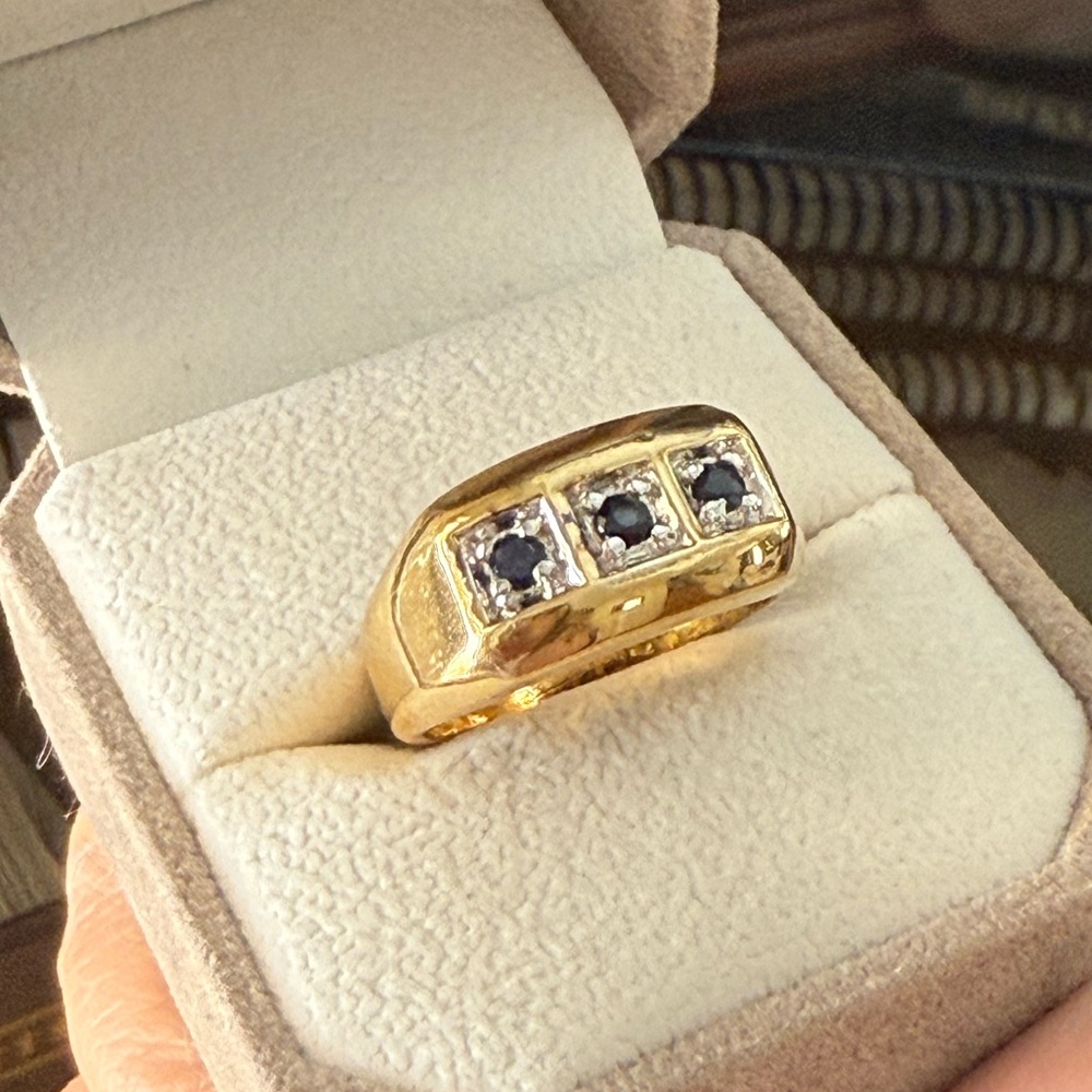 Blue sapphire gold plated solid sterling silver ring